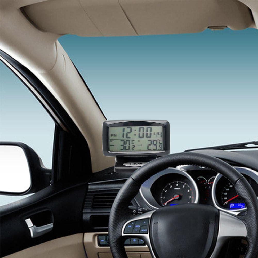 Thermomètre de mesure de température à l'intérieur et à l'extérieur de la voiture, horloge électronique, rétro-éclairage LCD bleu pour voiture avec affichage numérique et thermomètre