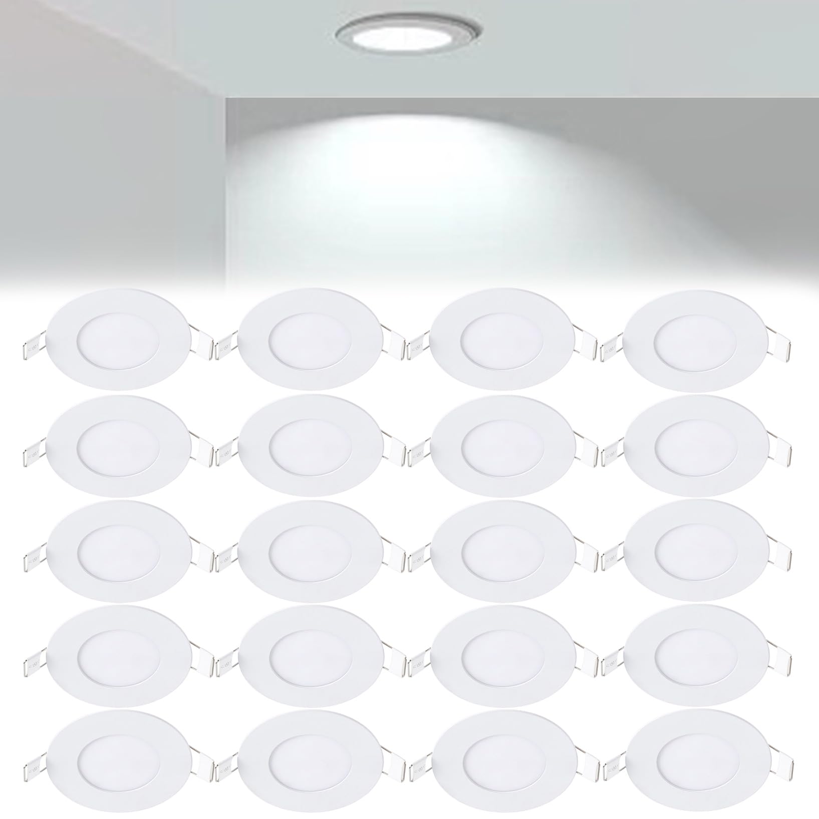 VOGHMOLD 3W Ultra Slim LED Downlight 3 inch, 6000K Recessed Ceiling Light, Cut Φ70-75mm, AC85-265V Flush Mount Spotlights Aluminum Round Panel Lights for Office Hallway, 20 Pack