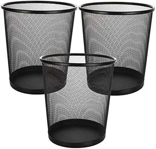 SENENQU 3pcs Mesh Waste Paper Bins for Lounge, Metal Mesh Bedroom Bins, Black Small Bins Rubbish Bins for Kitchen Bathroom Dormitory Office  12 Litres