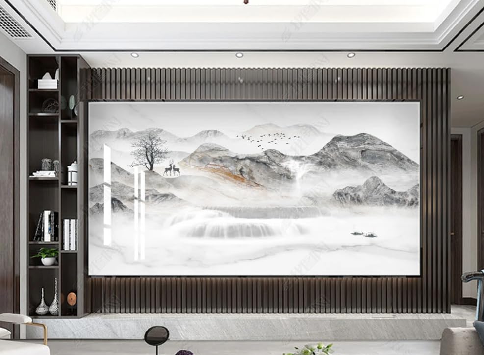 Papier peint intissé pour agrandir un salon avec un paysage de pierre mural