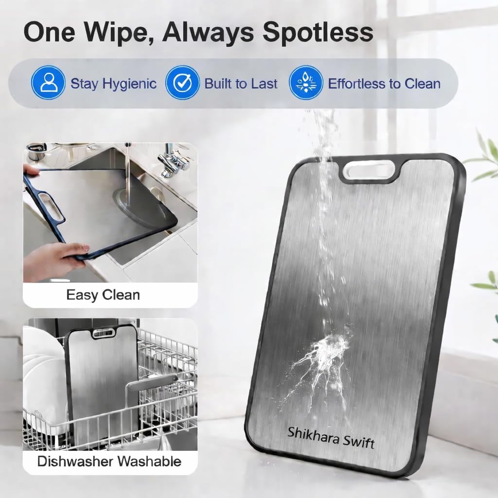 Titanium Cutting Board for Kitchen, Double Sided Chopping Board, 100% Pure Titanium/PP, Odor Resistant Knife Safe Board for Meat Vegetables Fruits, Easy to Clean