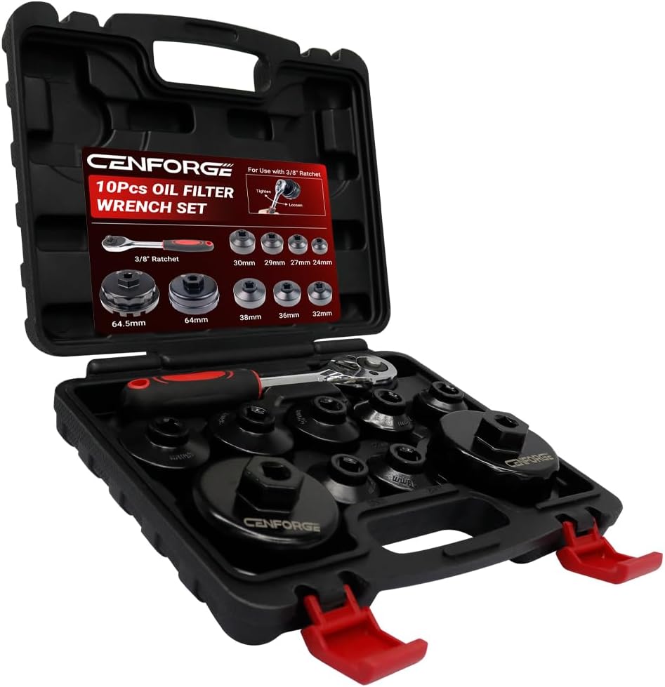 10-PC Oil Filter Socket Set, 3/8" Drive Metric Oil Filter Wrench Kit – Low Profile Design for Toyota, VW, BMW, Mercedes – Durable CrV Steel & Aluminum – Easy Grip & Quick Removal