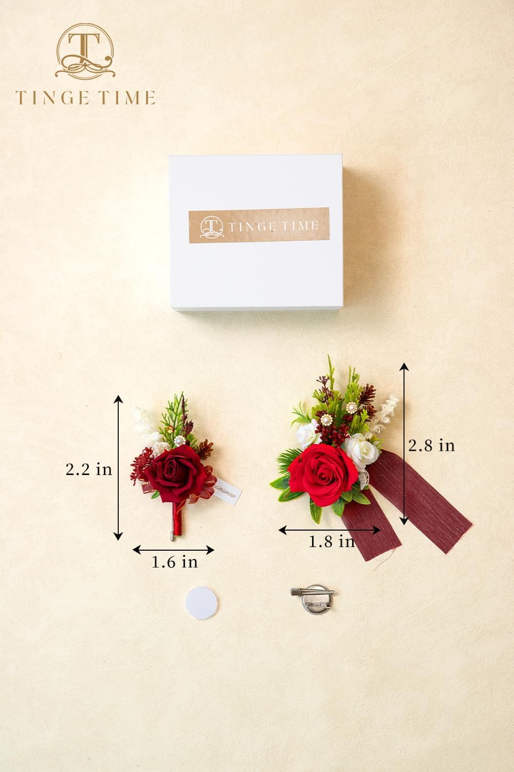 TINGE TIME Red Corsage and Boutonniere Set, Prom Flower Wrist Corsage Bracelets, Boutonniere for Men Wedding Flowers Accessories Prom Suit Decorations - Image 8