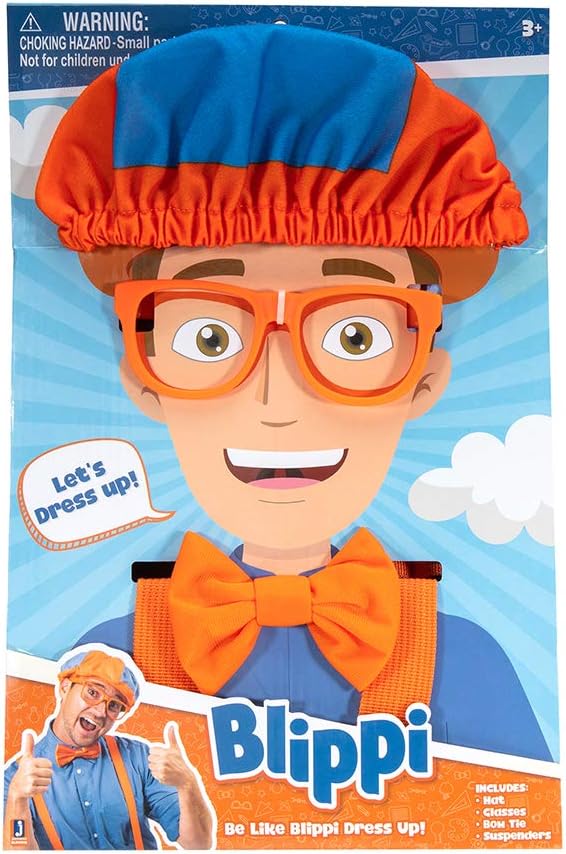 Blippi Fun Roleplay Accessories, Perfect for Blippi Costume, Including Blippi’s Iconic Orange Bow Tie, Suspenders, Hats and Glasses, For Young Children and Toddlers - Be Like Blippi!
