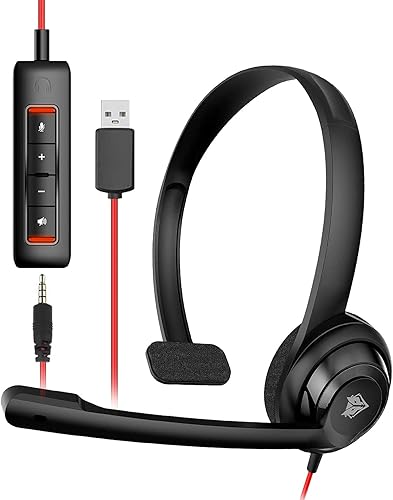 NUBWO HW02 - Auriculares USB con micrófono con cancelación de ruido y control en línea, súper ligeros, ultra cómodos auriculares de computadora para