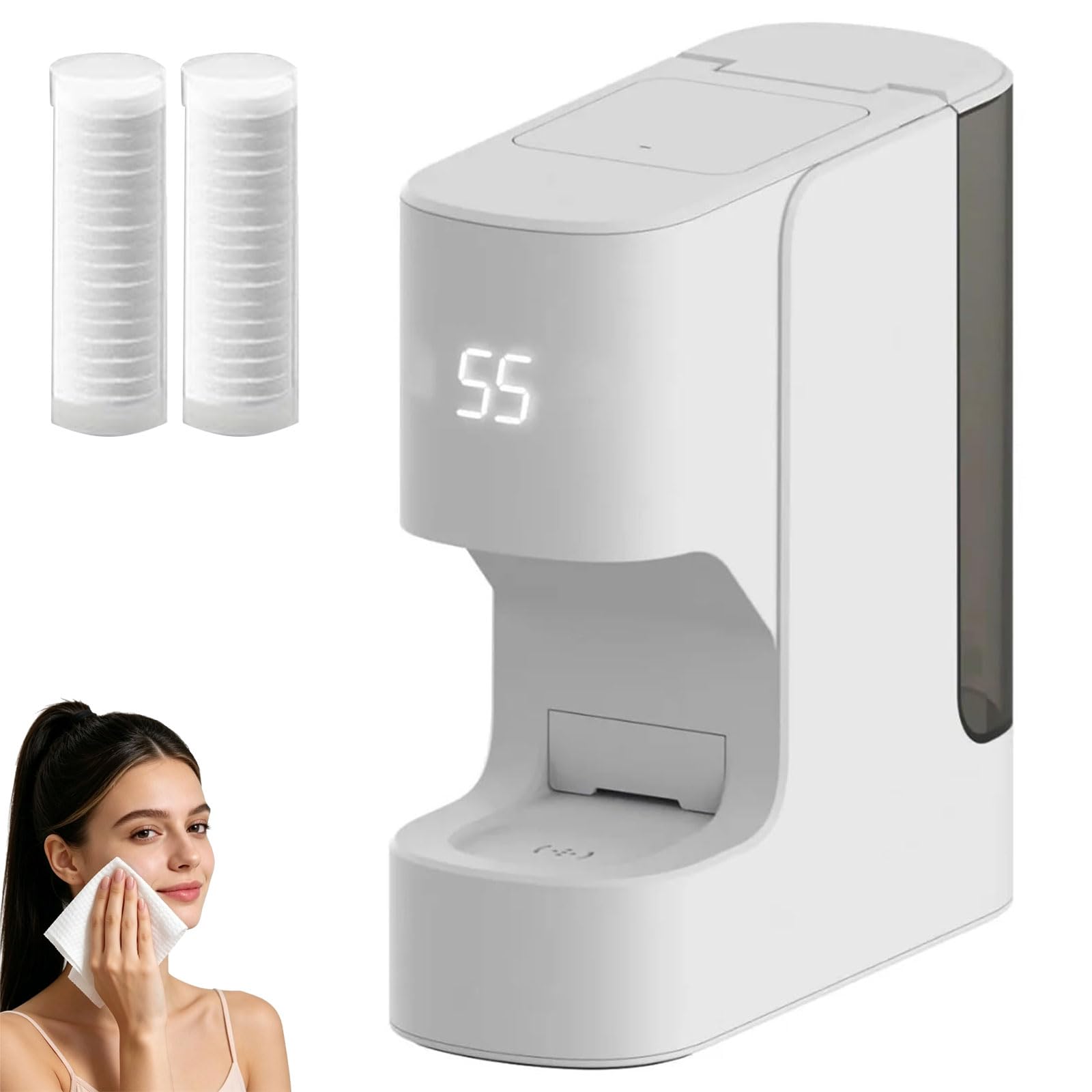 Distributeur de Serviettes Chaudes Intelligent, Machine Chauffante pour Serviettes Visage avec 40 Serviettes Compressées Douces Jetables, Température Constante à 55℃ & Chauffage en 5s