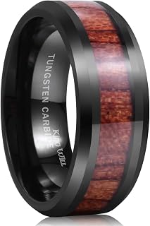 Nature 8mm Men Tungsten Carbide Ring Real Wood Inlay Wedding Band Dome Style High Polished Comfort Fit