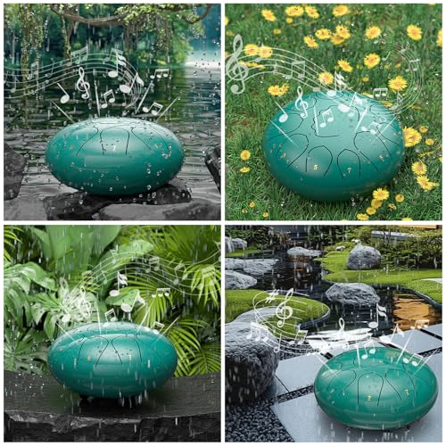 Image of Rain Drum for Outside Garden, 8 Inches 11 Notes Steel Tongue Drum, Waterproof Meditation Rain Chime, Musical Instruments for Adult Gift with Bag, Music Book, Mallets (Lake Blue)