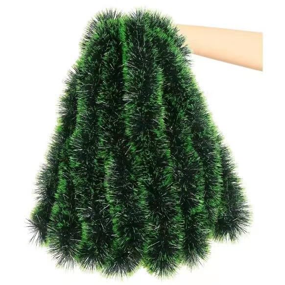 20M Green Christmas Chunky Tinsel Garland for Christmas Tree Decorations Xmas Tinsel Holiday Decor Indoor Outdoor Garland for Wall Stair Door Fireplace