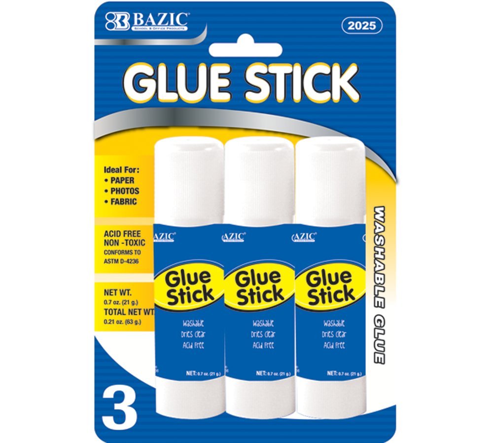 BAZIC 21g/0.7 Oz Large Glue Stick, Pack of 3 (2025-12)