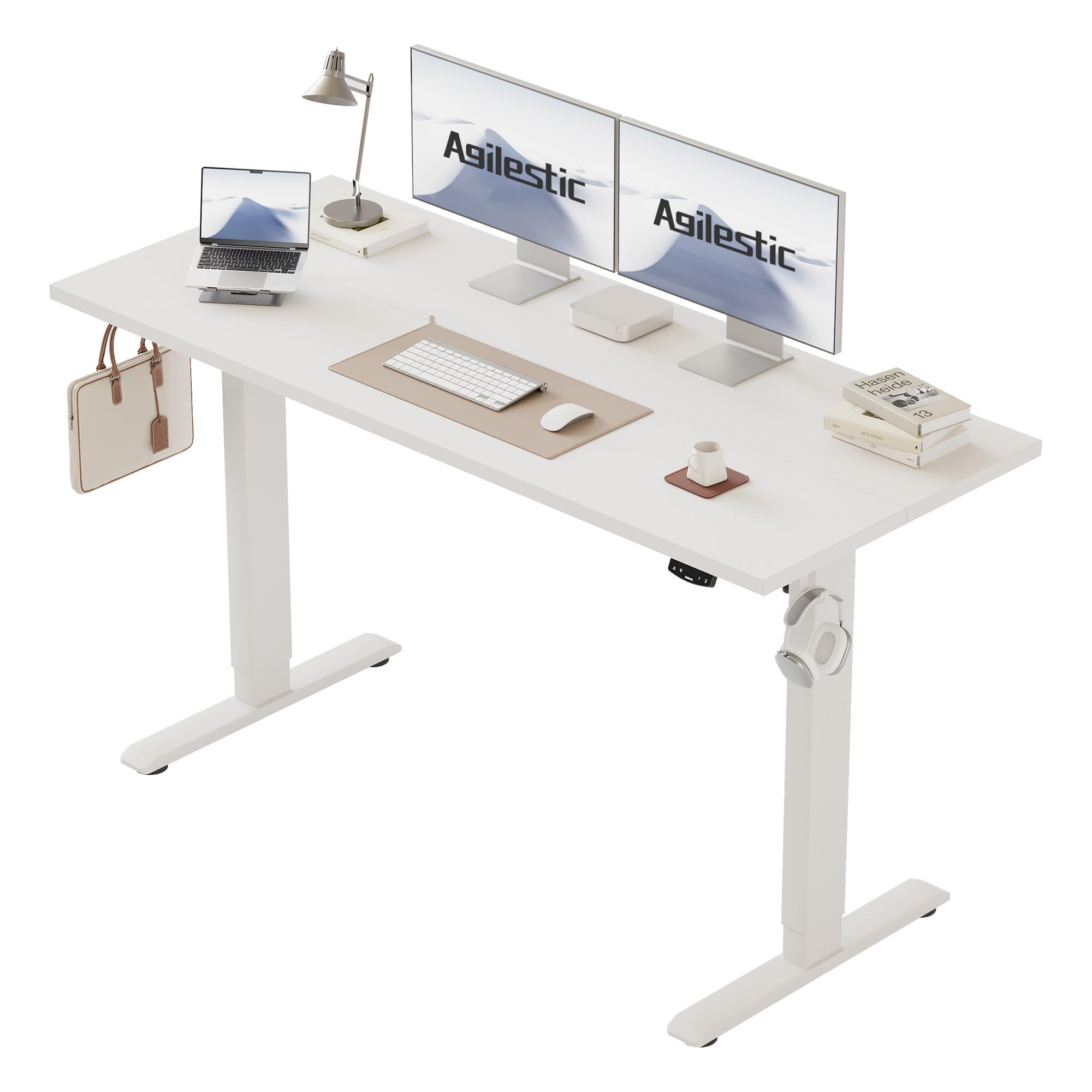 Agilestic Electric Standing Desk, 150 x 60 cm Height Adjustable Sit Stand Desk with Splice Board and Memory Smart Pannel, Home Office Desks, White — image 1
