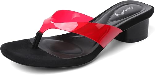 vivianly Women's Low Heel Thong Sandals Square Toe Suede Slip on Sandals, Comfor