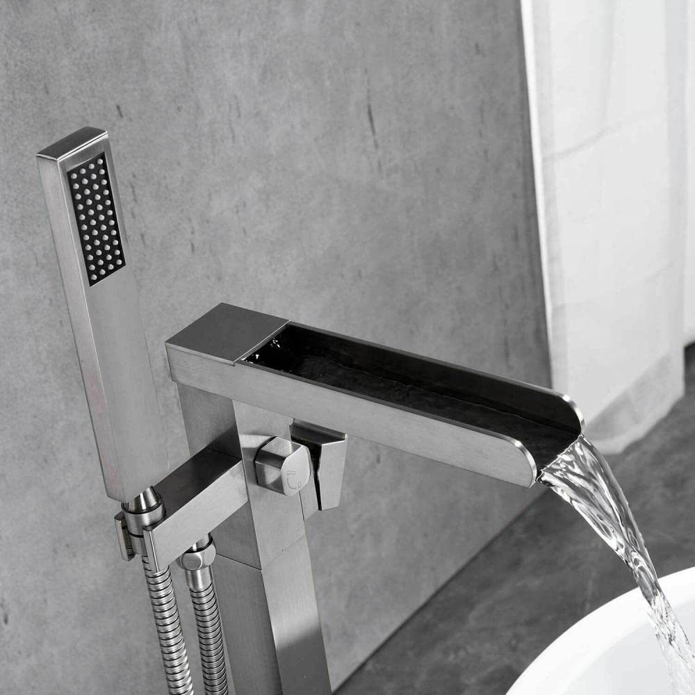 Filtro per Vasca da Bagno autonomo da Pavimento con Rubinetto per Vasca in Nichel Spazzolato con spruzzatore,