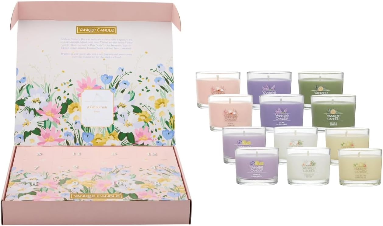 Yankee Candle Signature Votive Mini Candle Jars, Mother's Day Variety Pack, Natural Soy Wax Blend Candle with Natural Fiber Wick, 1.3 OZ Glass Jar, 12 CT Variety Pack