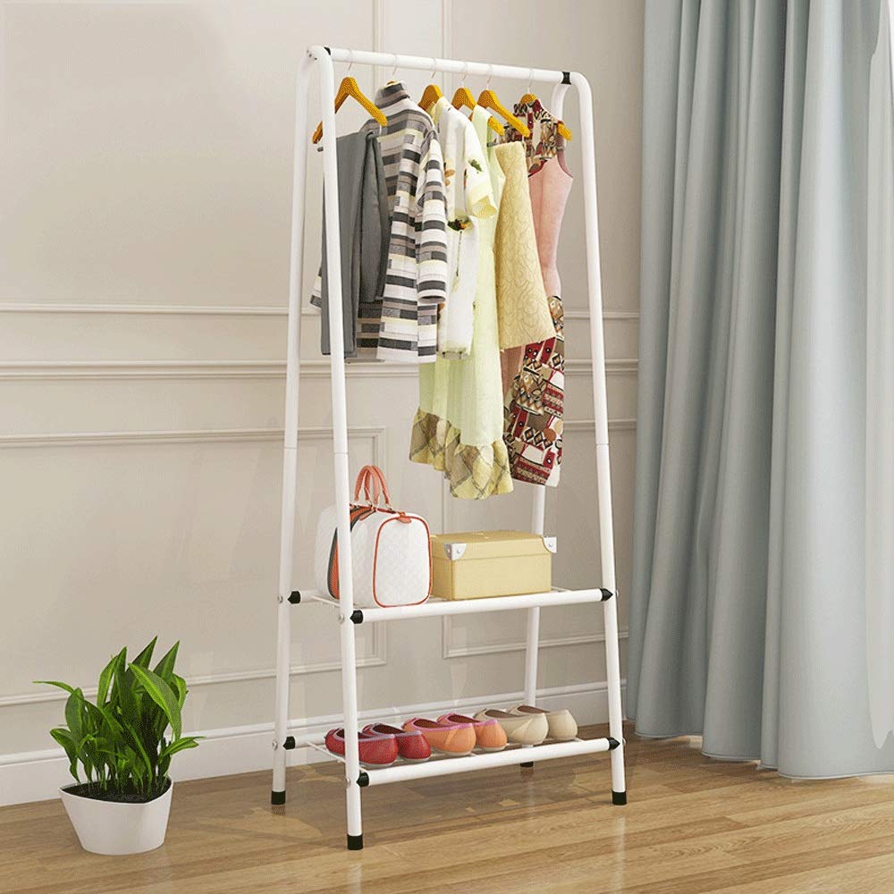 Porte-manteau en métal blanc avec rails et étagères de 60cm