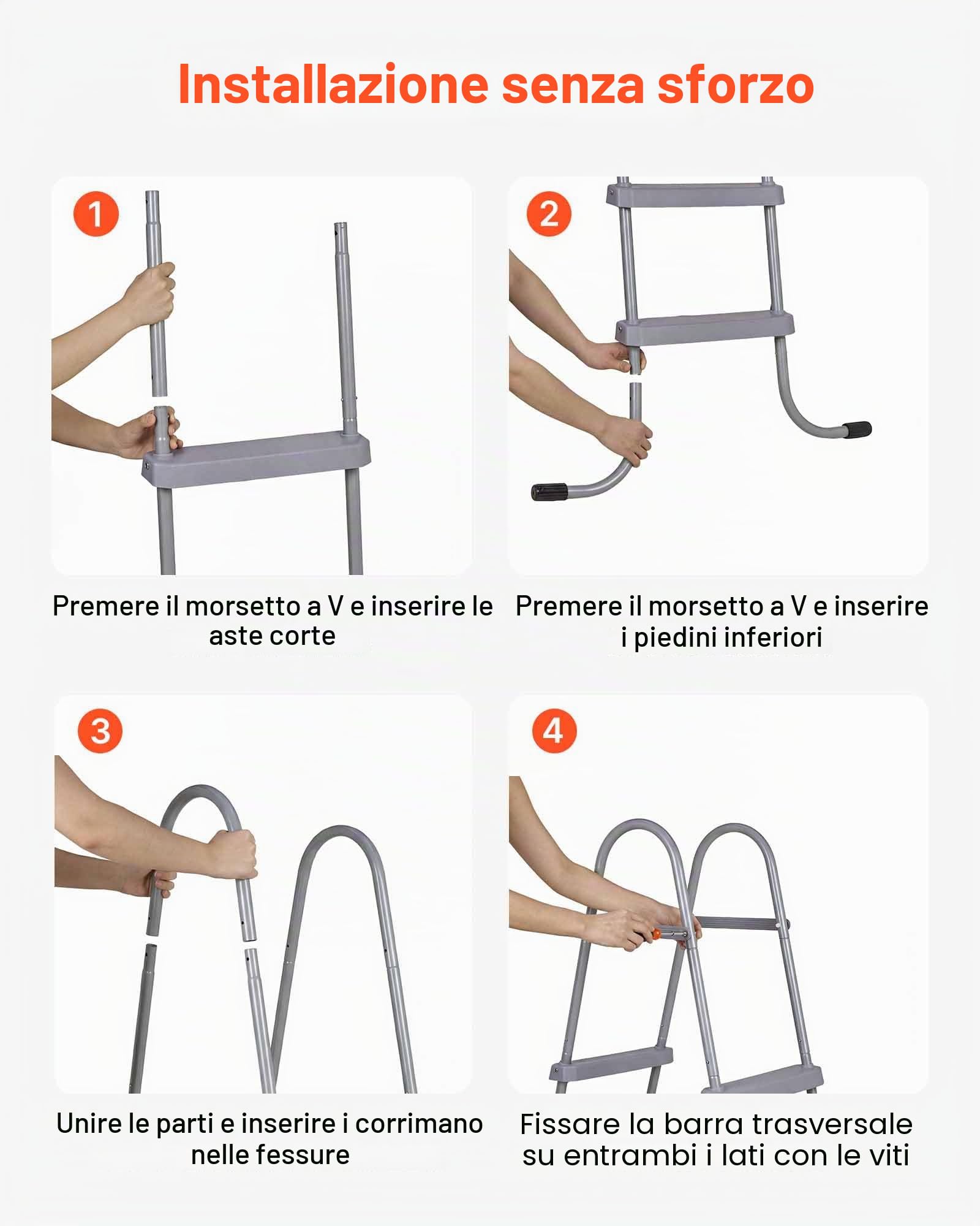 VEVOR Scaletta per Piscine Fuori Terra, Scala di Sicurezza per Piscine a 2 Gradini con Struttura ad A, Altezza 83,8 cm, Telaio in Acciaio, Gradini Antiscivolo, Portata 136 kg, Installazione Facile