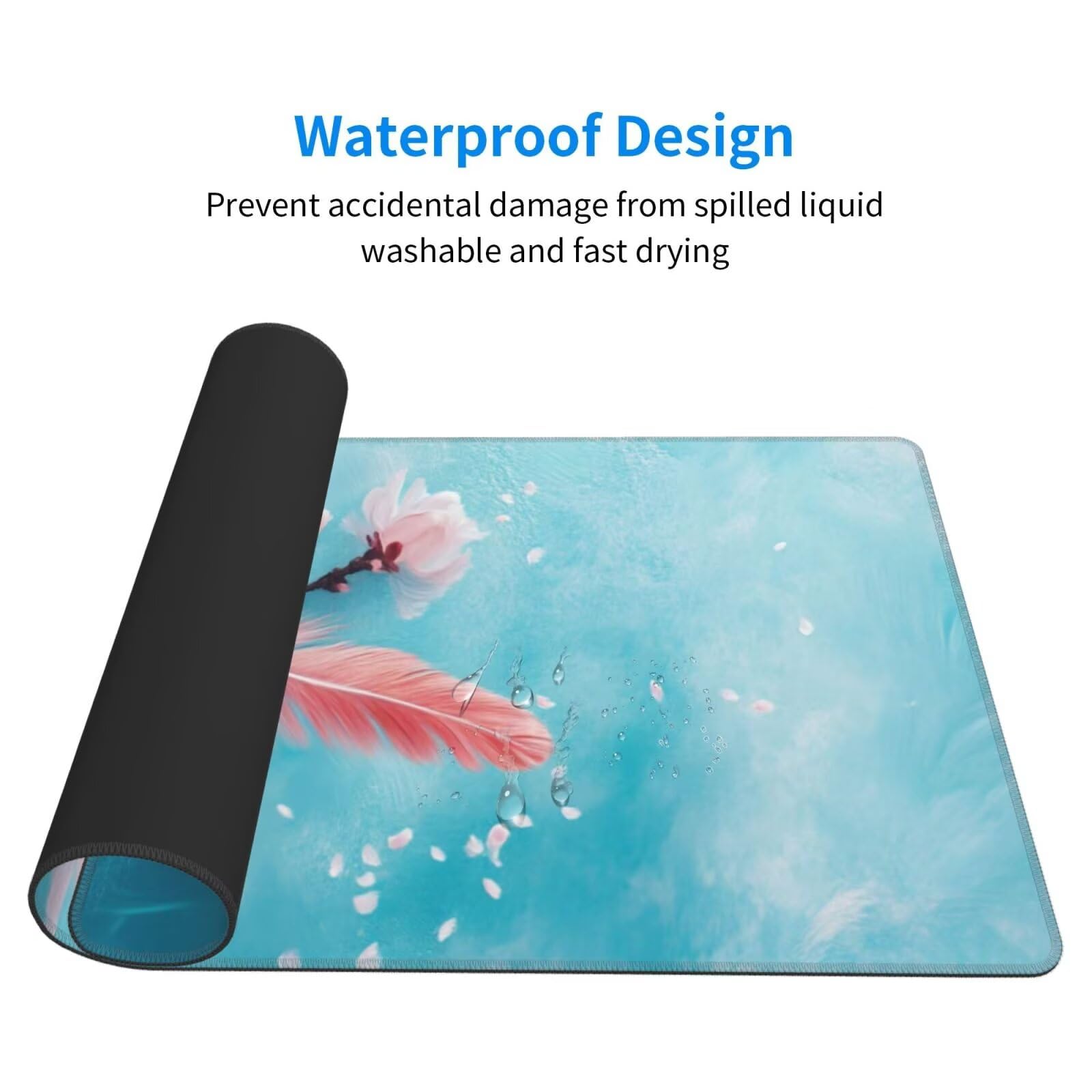 Podkładka pod mysz z kwiatami XXL Podkładka na biurko z piór 1600 x 800 x 3 mm zmywalna podkładka do gier na laptopa, z antypoślizgową gumową podstawą do gier, PC, pracowników biurowych Y1125