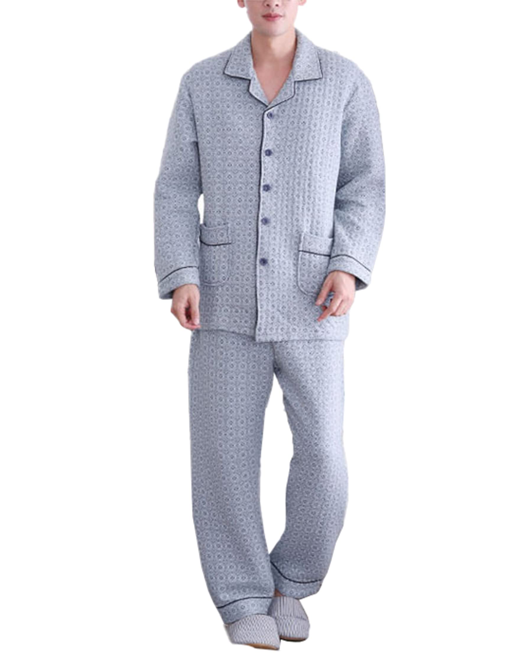 Conjunto De Pijama Clásico A Cuadros para Hombre Traje Acolchado De Talla Grande Ropa De Casa De Algodón De Manga Larga Conjunto Grueso PIS De Invierno