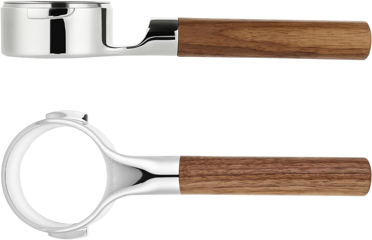 Mischief 58mm Bottomless Portafilter, 316 Stainless Steel, Fits E61 Group Heads, La Marzocco, Rocket, ECM, Synesso, VBM, Flat Base, Double Shot Basket, Walnut wood (Walnut Wood, 58MM for E61)