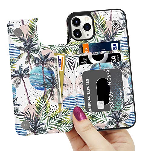 Leto Iphone 12 Pro Max Case,Luxury Flip Folio Leather Wallet Case Cover With Fashion Designs For Girls Women,Card Slots Kickstand,Protective Phone Case For Iphone 12 Pro Max 6.7" Coconut Trees #TOP1