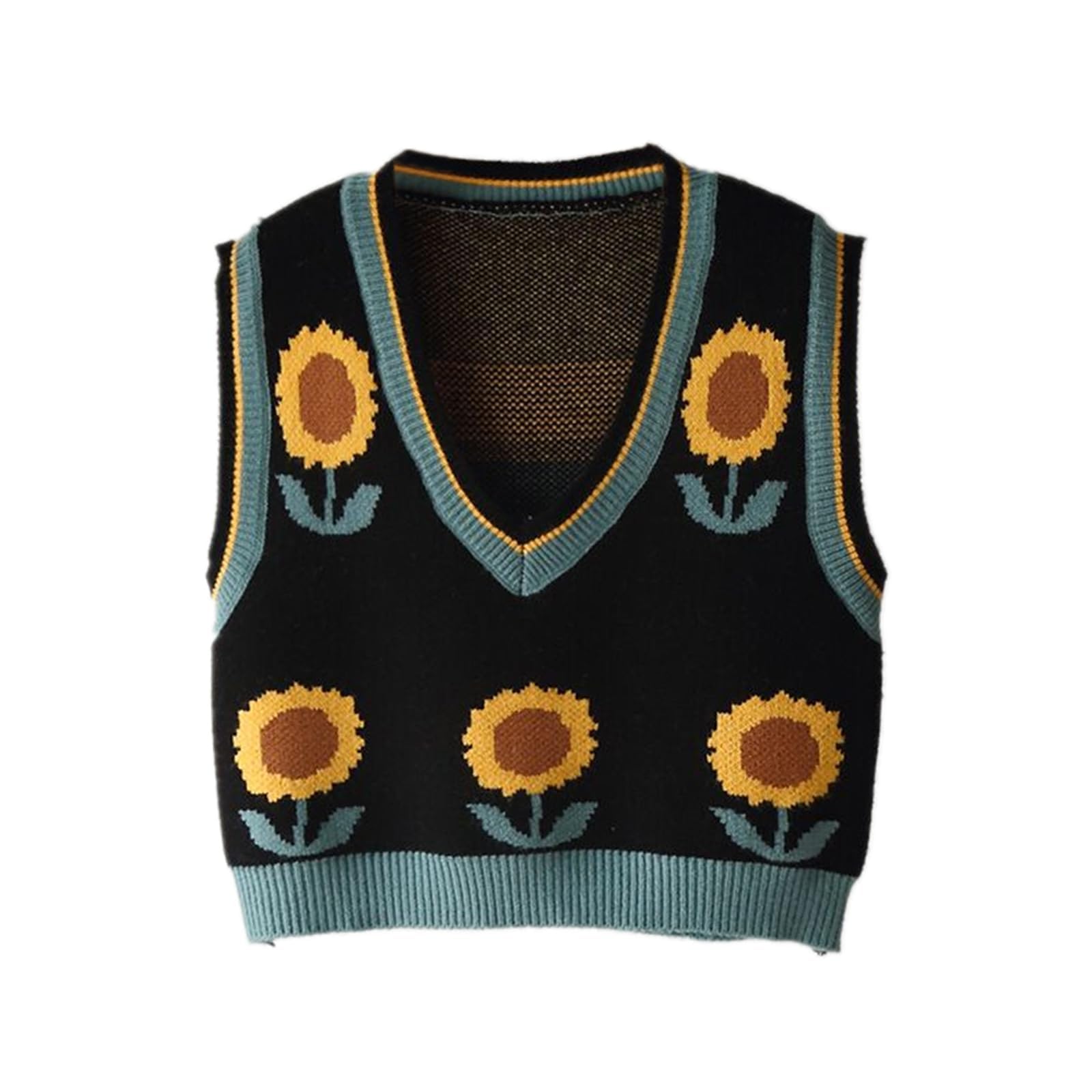 Women's Sweater Vest,Y2K Sleeveless Pattern Preppy Style Knitted Crop Tank Top for Girl