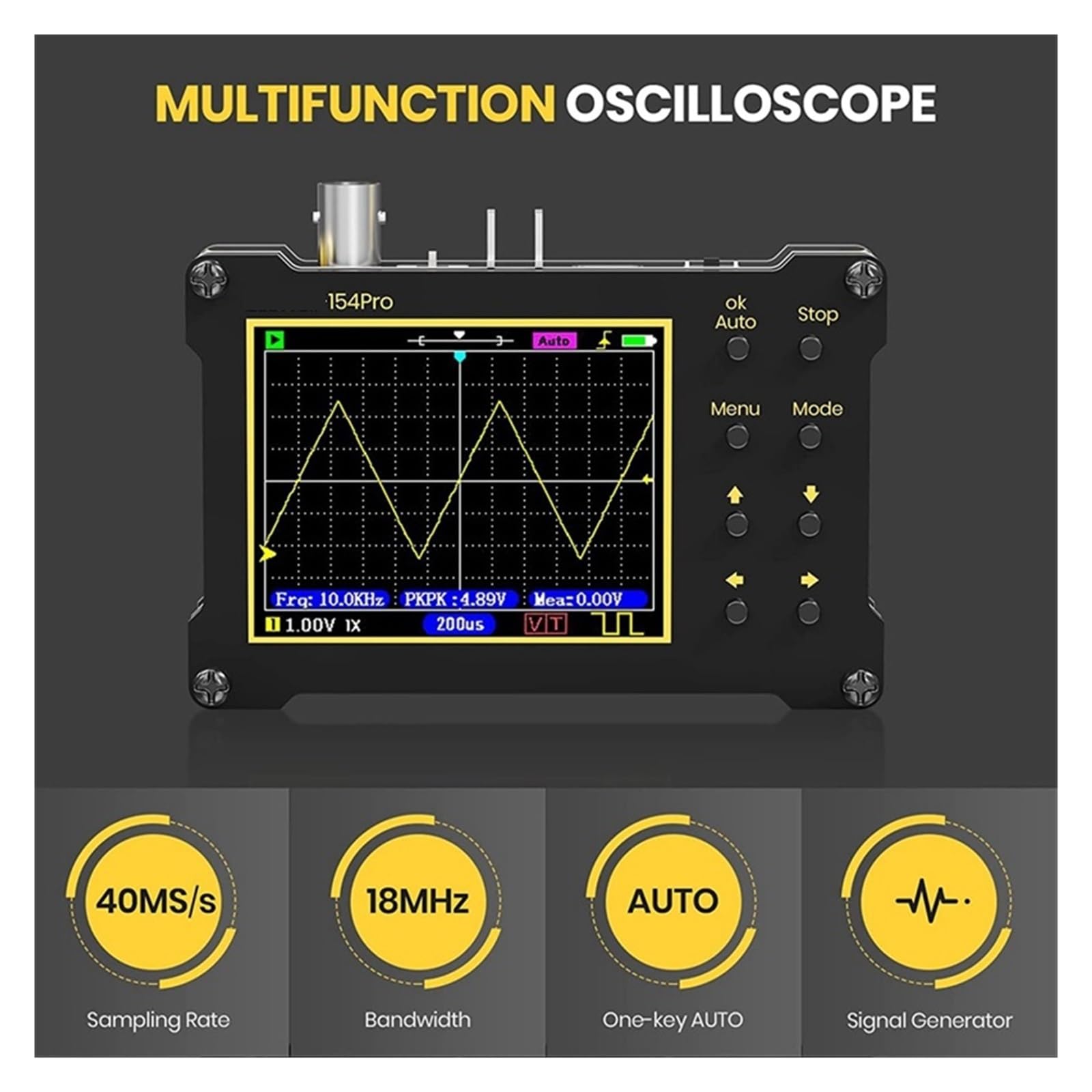 Osciloscopio Digital Osciloscopio Digital portátil de 18 MHz, 40 MSa/s con 14 Tipos Medidas automáticas