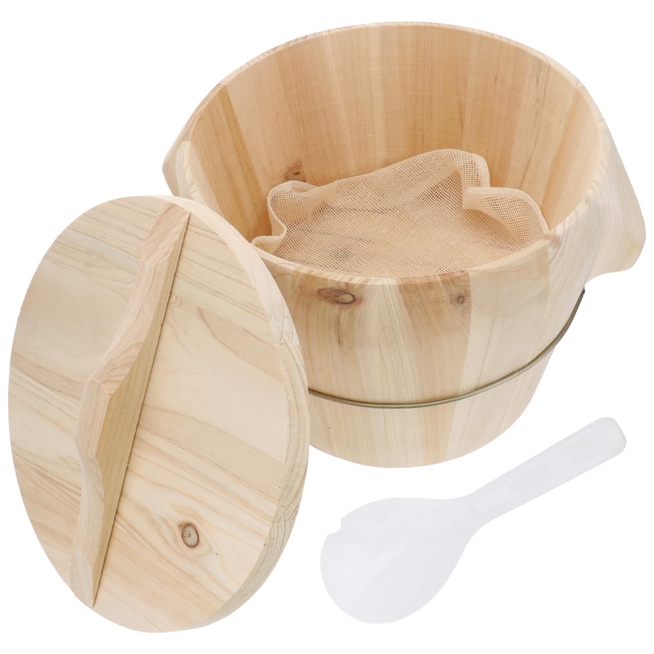 Secchio per Riso al Vapore in Legno di Coperchio Piatto e Fondo Mobile, Superficie Liscia senza Odore per Cucina e Ristoranti