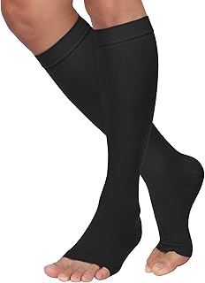 MGANG Compression Socks, 15-20 mmHg Graduated Knee High Compression Stockings for Unisex, Class I, Open Toe, Opaque, Support Hose for DVT, Pregnancy, Varicose Veins, Relief Shin Splints, Black 2XL