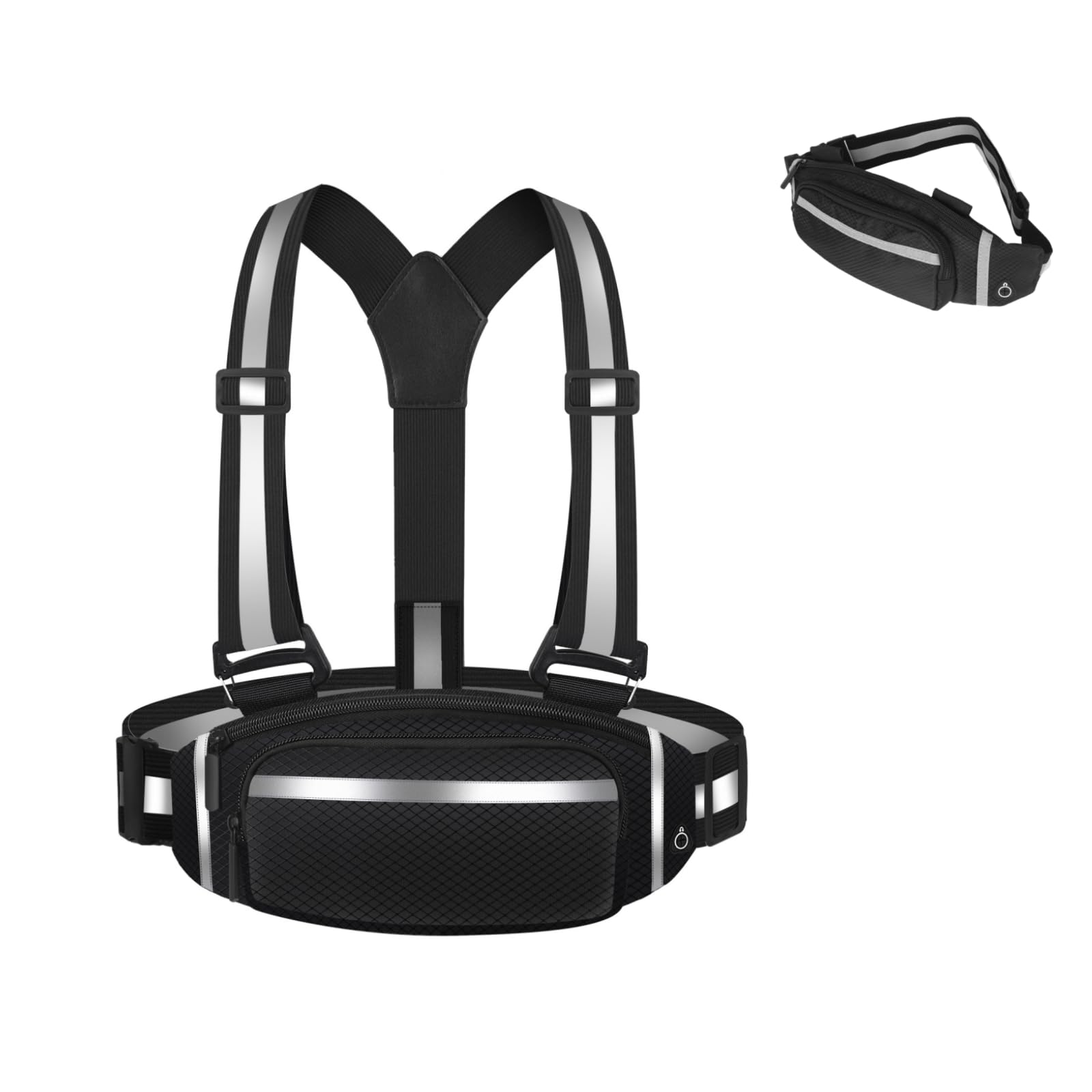 Reflective Vest Running Gear,reflective vest with Waist sports bag,running vest with High Visibility and Adjustable shoulder strap for running and walking