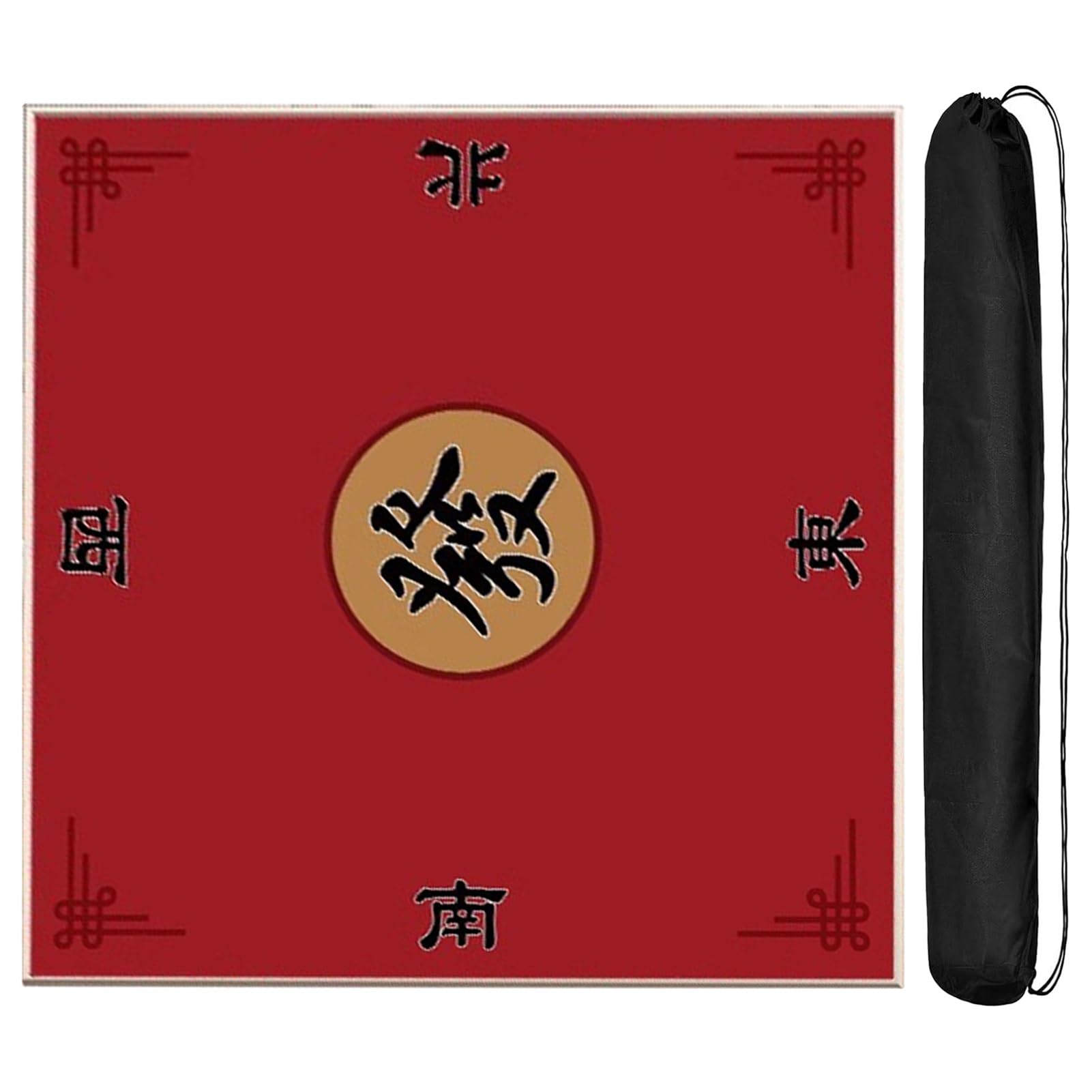 Mahjong mat Kwadratowa mata stołowa do gry w mahjonga, gumowa mata antypoślizgowa z torbą ze ściągaczem, do gier karcianych w pokera i gier planszowych(Red,90cm/35.4in)