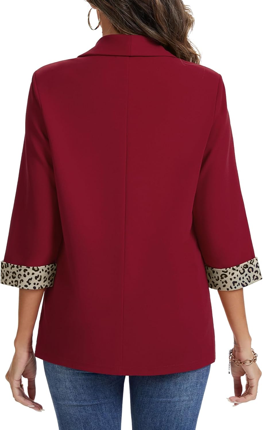 MINTLIMIT Women Casual 3/4 Sleeve Leopard Cuff Blazers Open Front Shoulder Pad Blazer Shawl Collar Office Jacket Pockets - Image 2