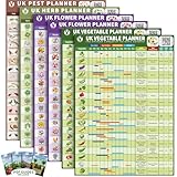 UK Garden Planner Set of 4 – Vegetable, Flower & Herb Calendars with Pest Guide – A4 Waterproof, Tearproof, UV-Resistant Posters with QR Guides – Gift for Gardeners & Allotment Owners (Virdale Living)