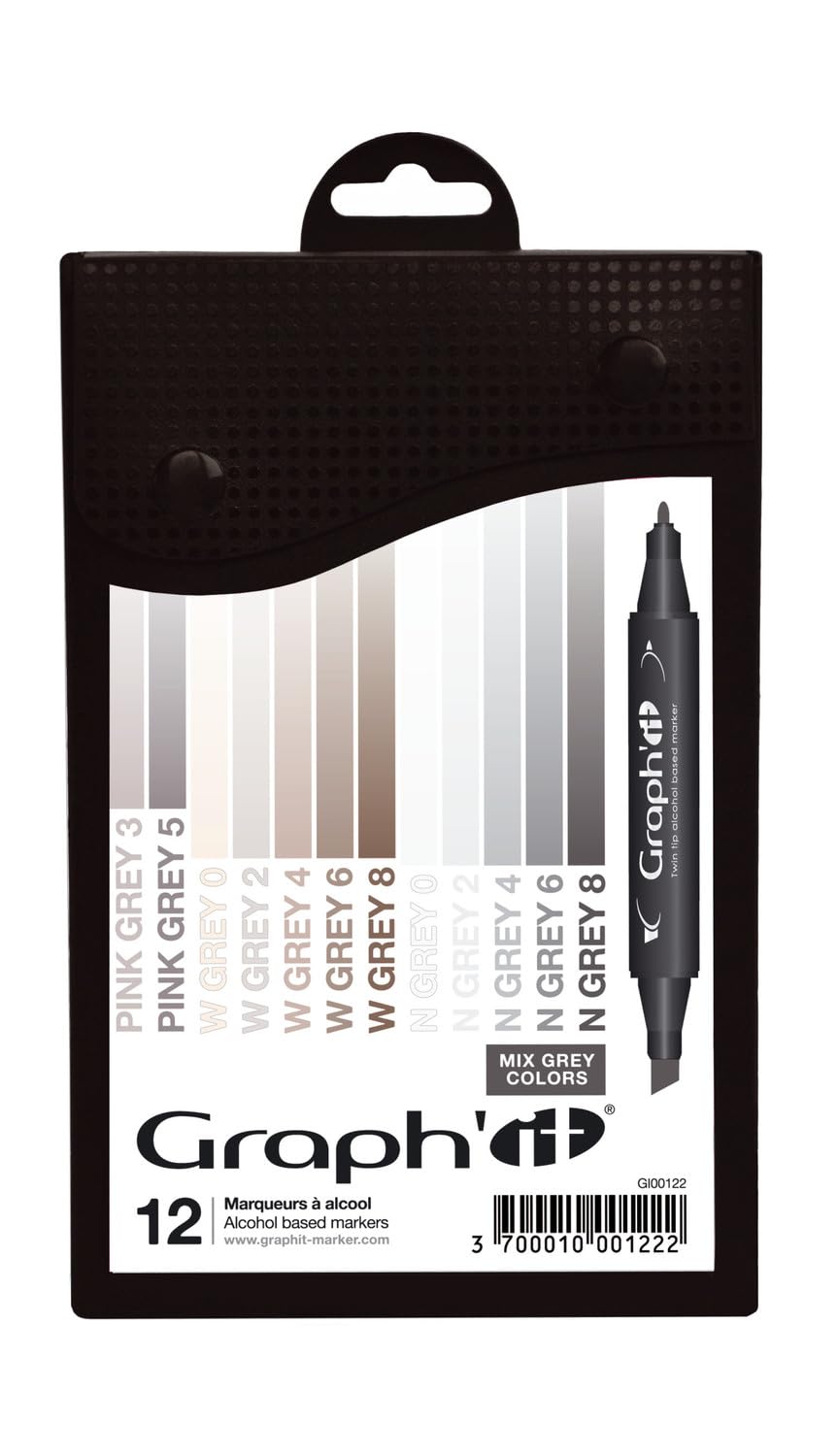Graph'it Marker auf Alkoholbasis, 12er-Set, 2 Spitzen Mix Greys colors