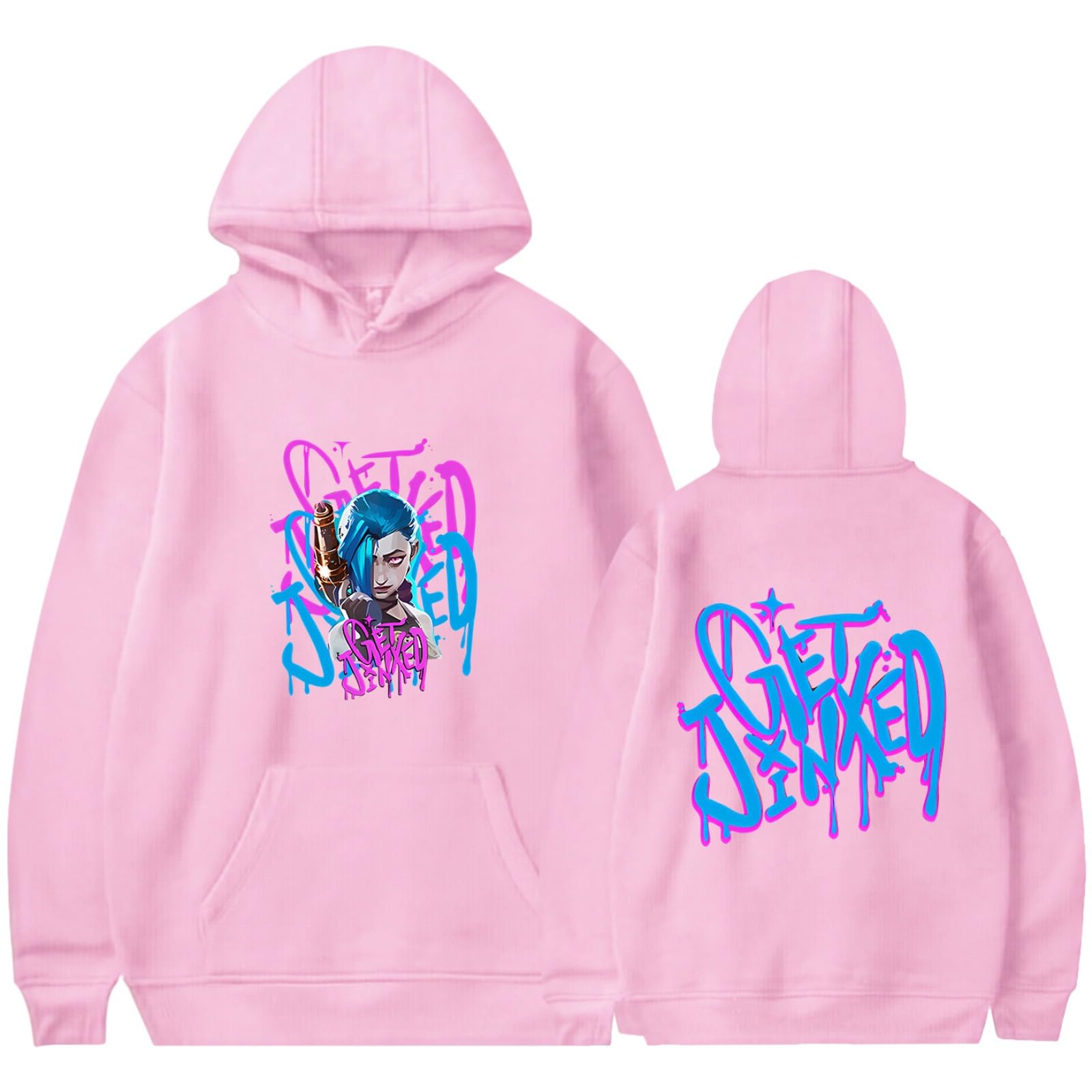Cutte Unisex Pink Arcane Jinx Geometric Hoodie, Official Graphic Novel Design, Premium Cotton Blend, Urban Streetwear Essential (,S)
