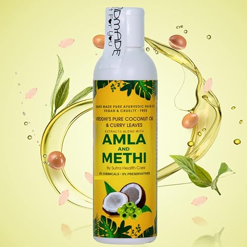 Miniatura 7 de Amla - Aceite capilar con metilo (alholva) y hojas de curry para reducir la caída del cabello y rejuvenecer los folículos capilares, sin