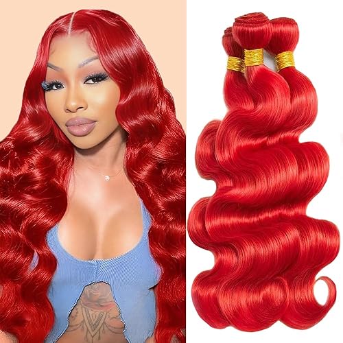 Red Bundles Body Wave Human Hair Bundles 20 22 24 Inch 3 Bundles Body Wave Unprocessed Brazilian Virgin Human Hair Soft Quick Weave Hair for Black Women
