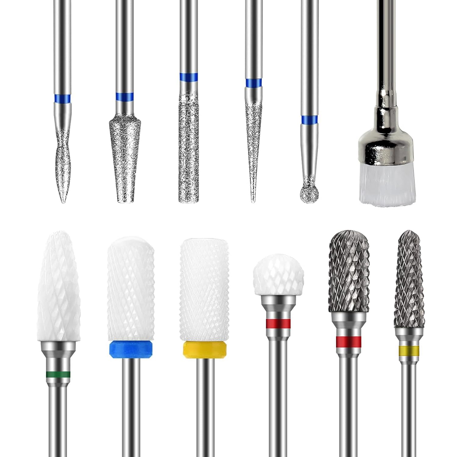 GeekerChip Set di 12 Punte Fresa Unghie,2 punte in carburo di tungsteno,4 punte da trapano in ceramica,5 punte per trapano diamantate,1 pennello,per Unghie Trapani per Pedicure Punte per Unghie