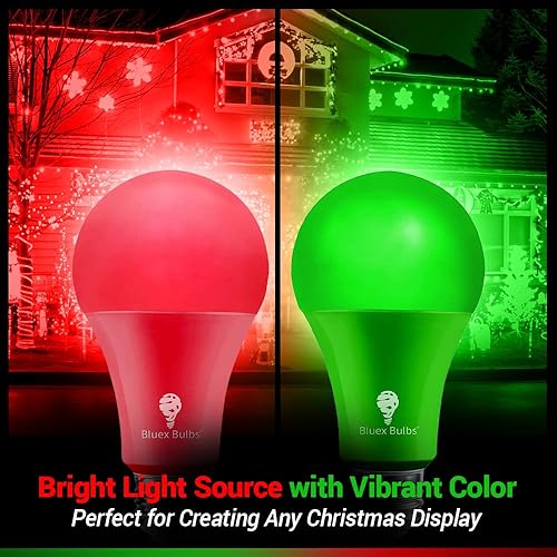 Miniatura 3 de BlueX - Paquete de 4 bombillas LED A21 rojas y verdes, 15 W (equivalente a 120 vatios), base E26, bombilla LED roja y verde, decoración de fiestas,