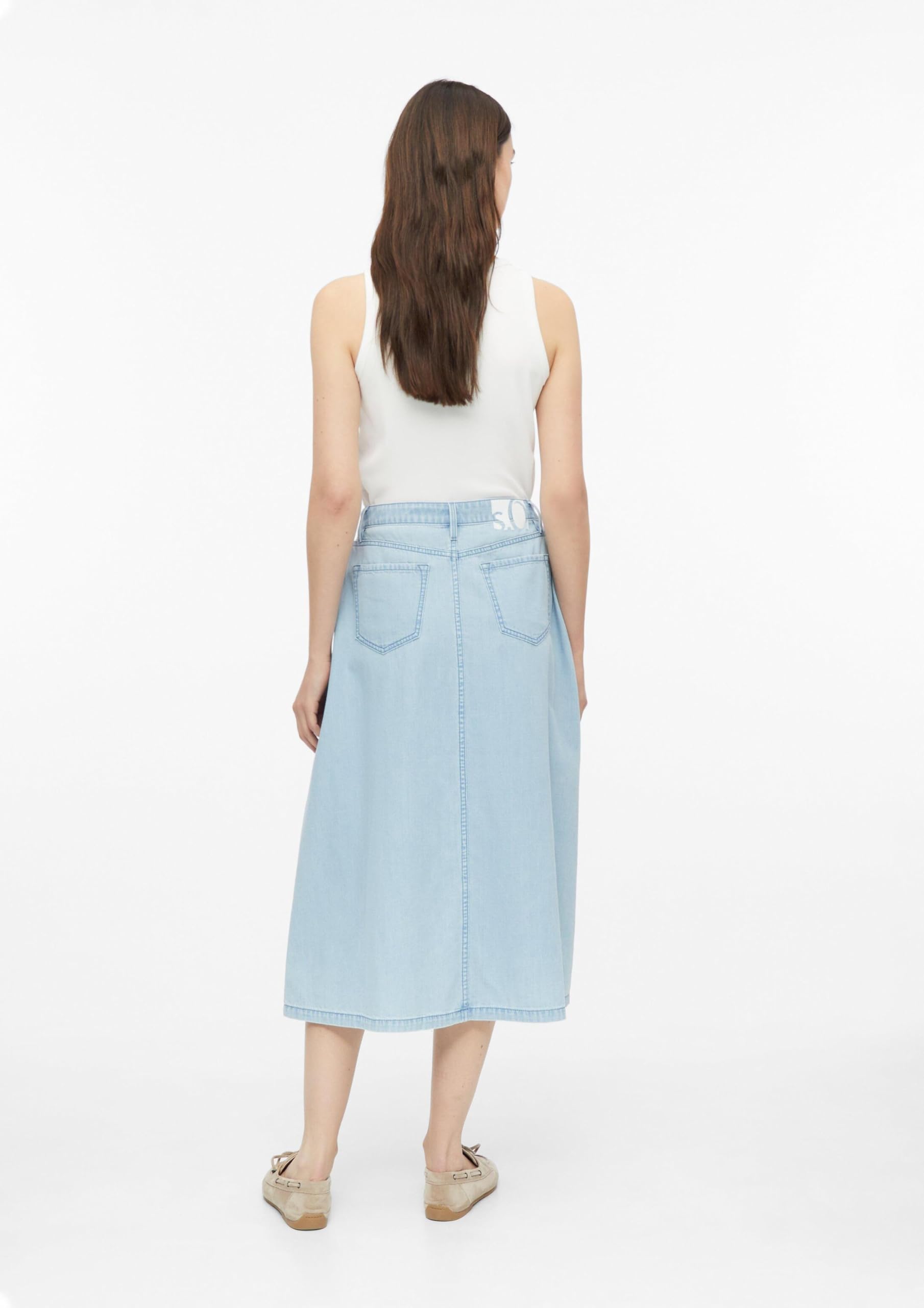 s.Oliver Damen Midi-Denimrock – High Rise, Regular Fit, Baumwoll-Denim, A-Linie – Für Urlaub