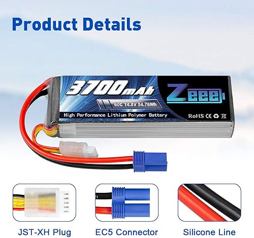 Miniatura 3 de Zeee Batería Lipo RC de 14.8V 60C 3700mAh 4S RC con enchufe EC5, paquete de 2 baterías con 1 bolsa segura Lipo Bolsa ignífuga a prueba de