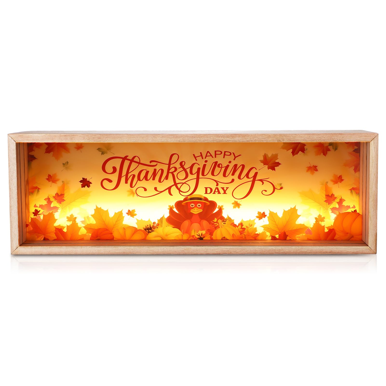RattanView Thanksgiving Wooden Lighted Table Decorations Fall Autumn Night Light LED Shadow Box for Turkey Desk Decor Indoor Home Decor Creative Happy Thanksgiving Gifts Centerpieces Lamp Lantern