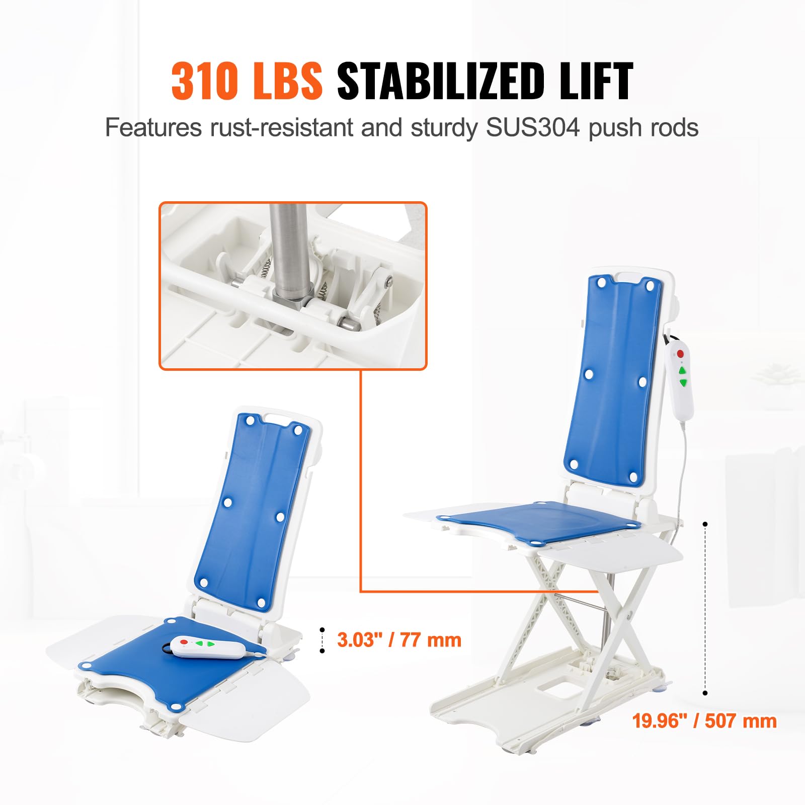 VEVOR Elevador de Silla Eléctrico para Levantar a Personas Mayores del Piso, Altura Ajustable de 77-507 mm, Soporte de Hasta 140,6 kg, 45° para Una Inclinación Cómoda, para Personas Mayores, Pacientes