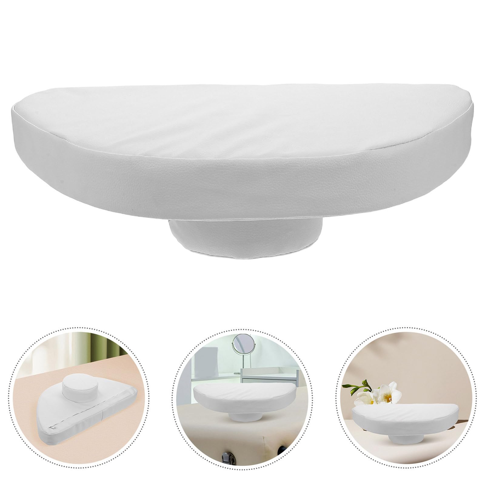 Uonlytech Almohada Interior para Camilla de Masaje Facial Color Blanco Núcleo Redondo Antivuelco, Reposacabezas Ergonómico para Cuello y Hombros, Cojín Profesional para Salón de Belleza