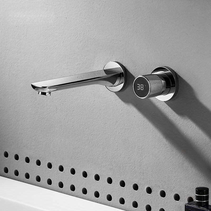 Robinet de salle de bain mural LED Billg mitigeur encastré noir lavabo eau chaude froide