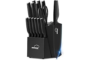 Knife Set, 15 Pieces Kitchen Knife Set with Built-in Knife Sharpener Block