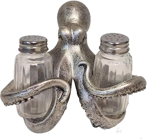 The Bridge Collection Juego de 3 soportes para salero y pimentero de pulpo, artículos de cocina de pulpo, divertidos saleros y pimenteros para