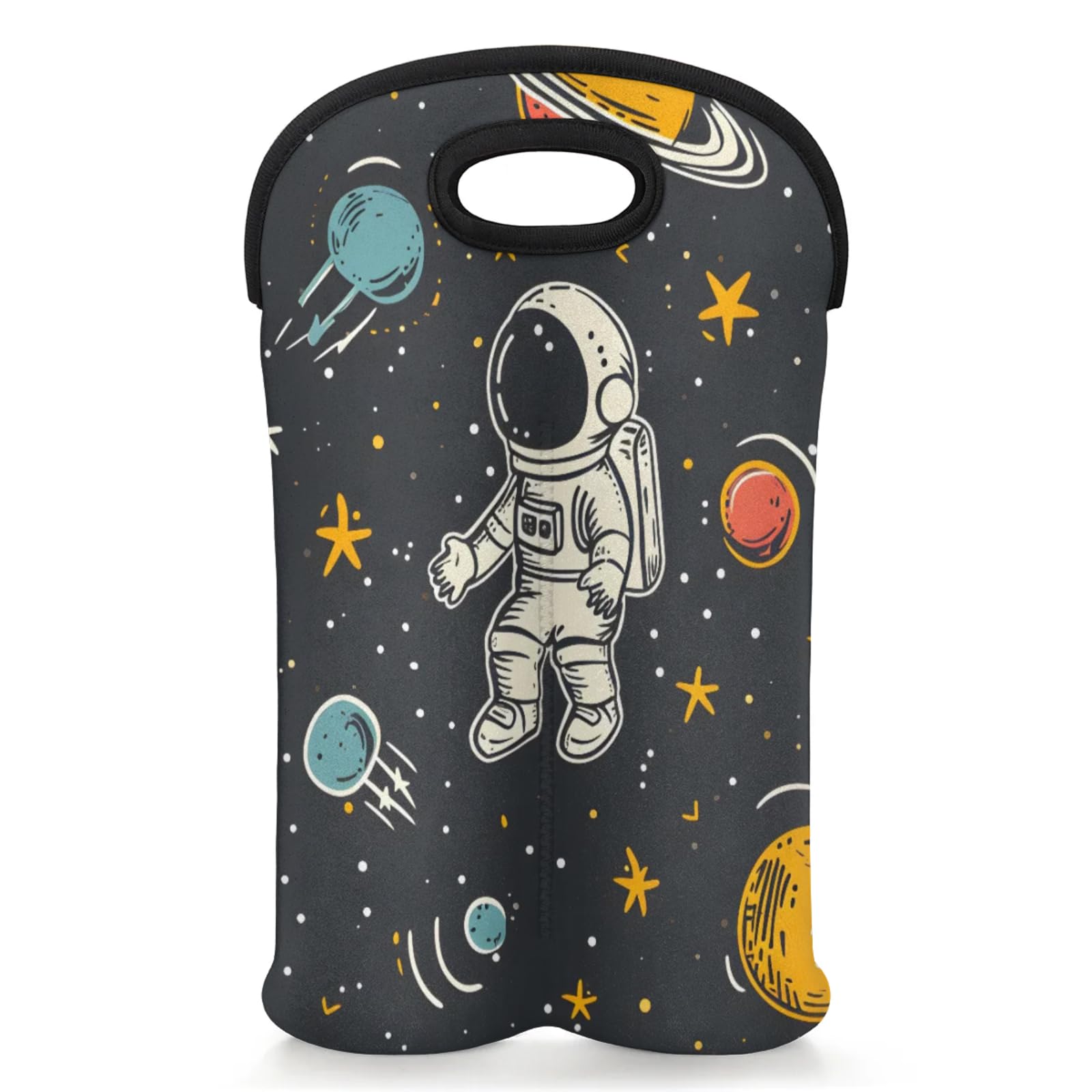 GzLeyigou 2 Bottles Cosmos Astronauts Wine Bag Sleeve Totes Neoprene Protective Wine Carrier Bag for Wine,Water, Champagne, Beer, Baby Bottles,Gift 14.5 x 10 Inches