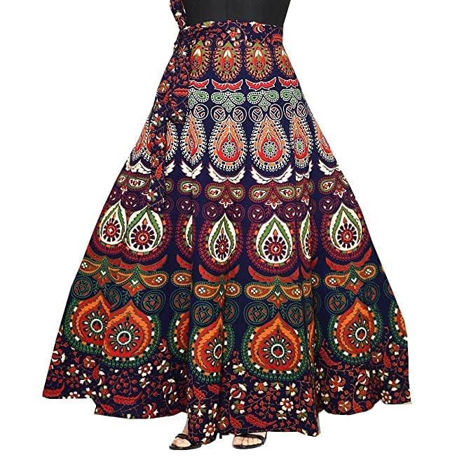 YWULYWomen's Jaipuri Tribal People Printed Cotton Long Maxi Skirts & Wrapping Skirt (Free Size, Multicolored) Mandala Print