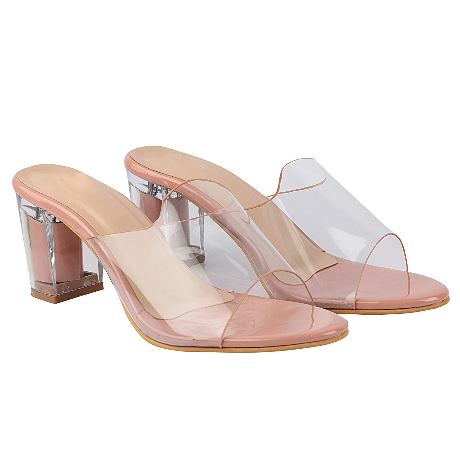 Toestep Women Stylish Trending Transparent Casual Block Heel Sandal Stylish, Fashionable And Comfortable Solid Heels For Women & Girls (Peach, numeric_6) (B0C37M7747) Amazon Price History, Amazon Price Tracker