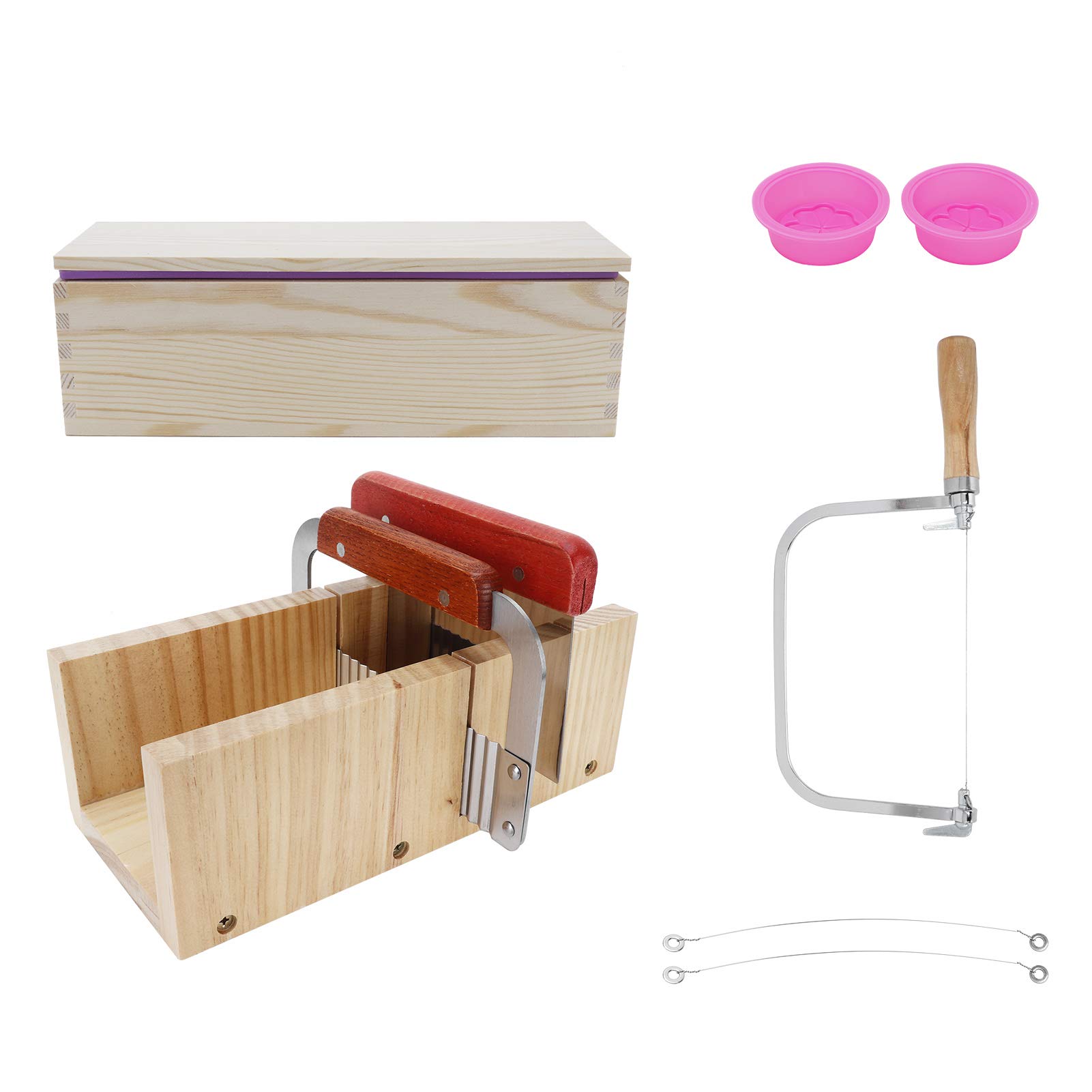Cryfokt Zestaw Foremek do Mydła o Pojemności 1200 Ml, Sosna + materiał Silikonowy, Kompletna Produkcja DIY, 9 Sztuk ze Znacznikami Skali, Narzędzie do Robienia Ciast